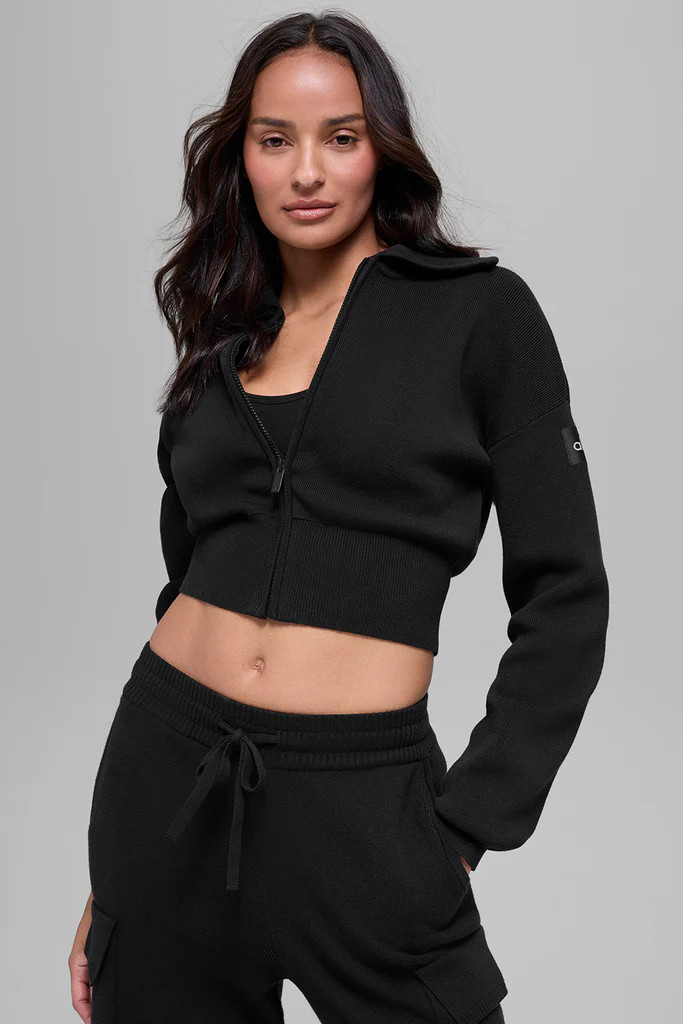 Scholar Knit Cropped Full Zip Jacket | Alo Yoga (US)