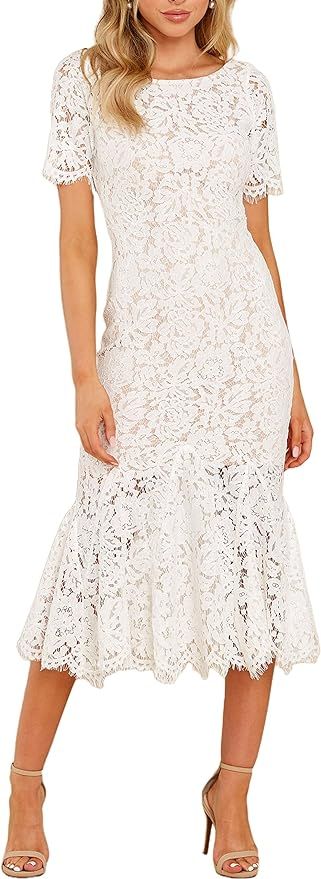 MERMAID'S CLOSET Womens White Floral Lace Bodycon Cocktail Party Elegant Long Mermaid Dress | Amazon (US)