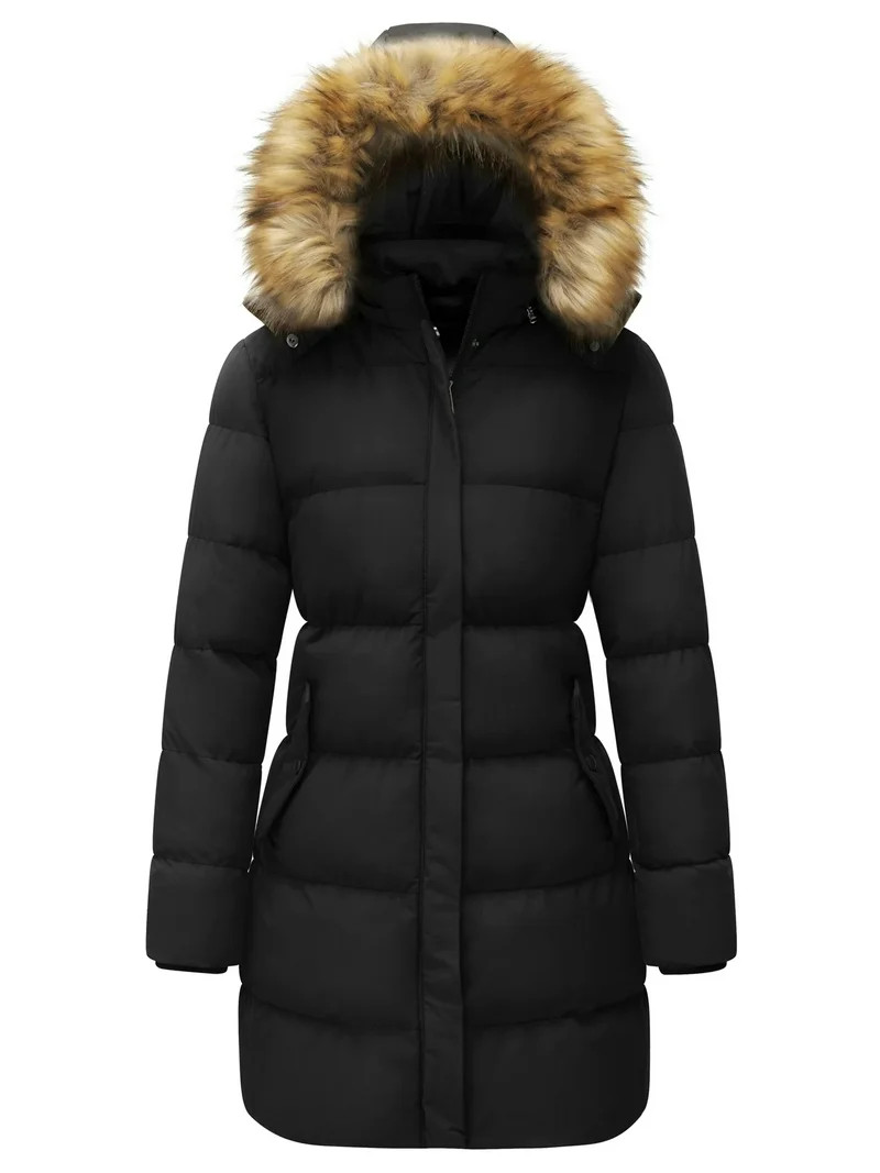 WenVen Women's Winter Coat Warm Puffer Jacket Waterproof Winter Parka Coat with Hood Black L | Walmart (US)