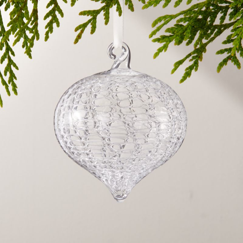 Eira Drop Clear Laced Glass Christmas Tree Ornament 4.75" + Reviews | CB2 | CB2