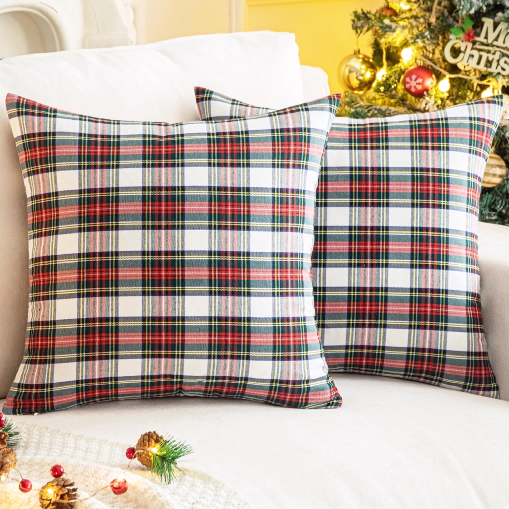 AQOTHES Pack of 2 Christmas Plaid Decorative Throw Pillow Covers Scottish Tartan Cushion Case for... | Amazon (US)