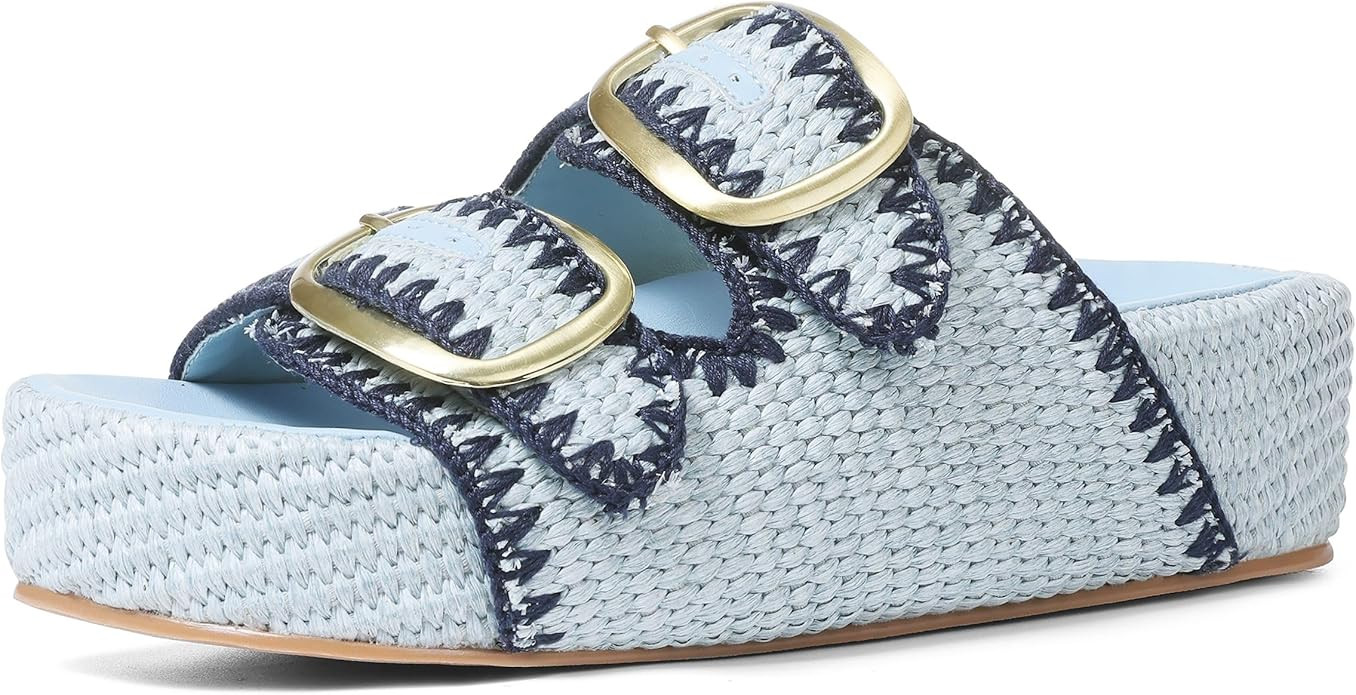 Platform Sandals For Women Raffia Espadrilles Open Toe Flatform Sandals Slip On Slide Sandals Cas... | Amazon (US)