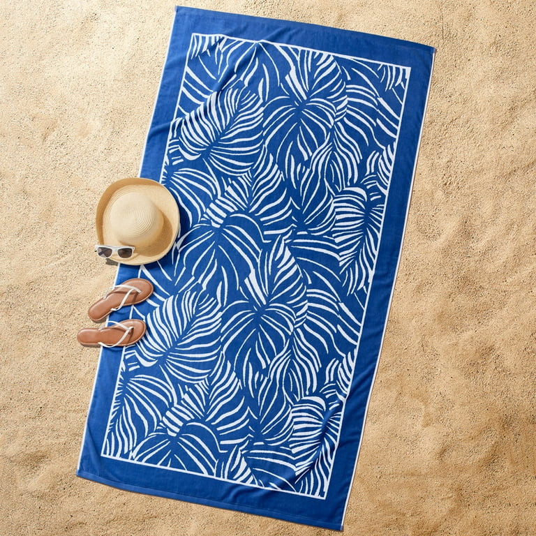 Better Homes & Gardens Extra Large Oversized Cotton Blend Navy Leaf Print Resort Beach Towel, 40"... | Walmart (US)