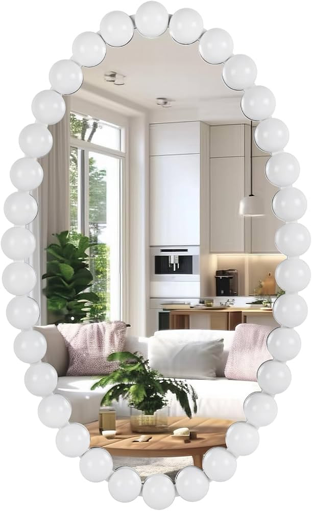 Oval Round Wall Mirror - 30 Inch Decorative Framed Bathroom/Living Room Accent Mirror with Beaded... | Amazon (US)