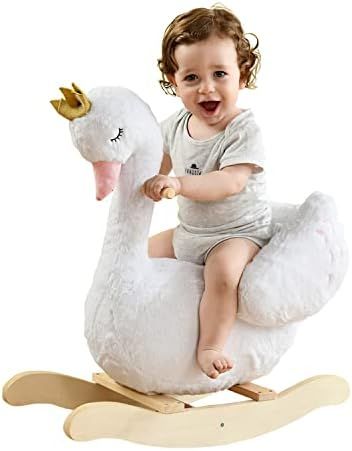 labebe - Plush Rocking Horse Wooden, Baby Riding Animal White, Kid Ride On Toy for 1-3 Year Old, ... | Amazon (US)
