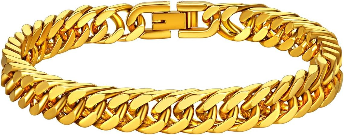 Richsteel Stainless Steel/Gold/Black Plated Link Chain Bracelet for Men 8/12/17mm Width, 7.4/8.2/... | Amazon (US)