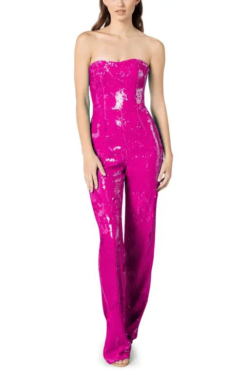 Dress the Population Andy Sequin Strapless Jumpsuit in Hot Pink at Nordstrom, Size Xx-Large | Nordstrom
