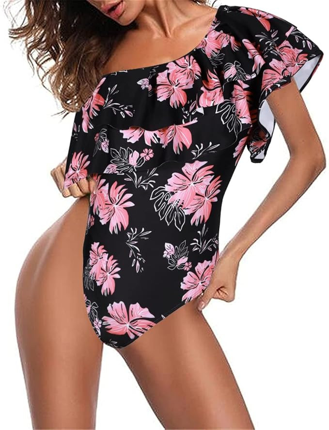 SFHFY One Shoulder Swimsuits for Women Ruffle Swimsuits Striped One Piece Swimsuit Monokinis Bath... | Amazon (US)
