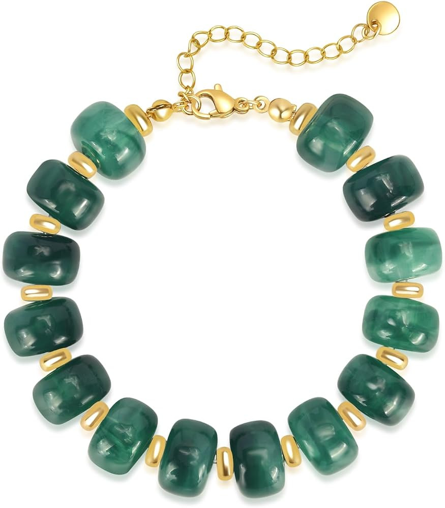 Joyline Chunky Colorful Beaded Bracelet for Women, Multicolor Resin Beads with Gold Chain, Bohemi... | Amazon (US)