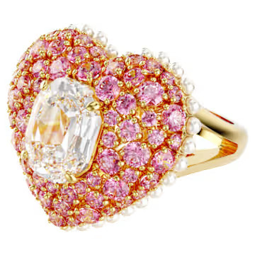 Hyperbola cocktail ring, Octagon cut, Crystal pearls, Heart, Pink, Gold-tone plated by SWAROVSKI | SWAROVSKI