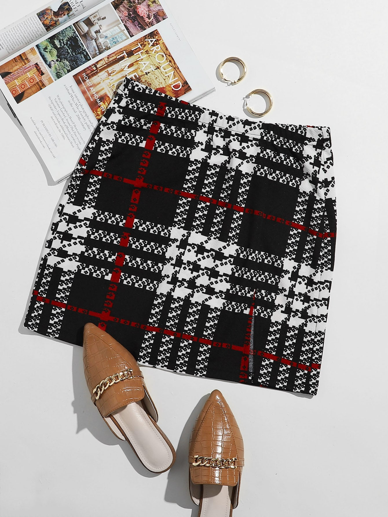SHEIN Clasi Plus Size Colored Plaid Split Mini Skirt | SHEIN