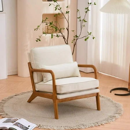 UBesGoo Modern Arm Chair Linen Fabric Upholstered Comfy Reading Accent Chair with Solid Wood Fram... | Walmart (US)