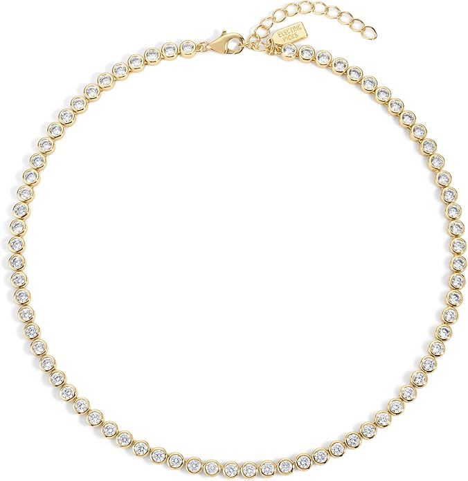 Electric Picks Bezel Tennis Necklace for Women, 14k Gold Plated Bezel-Set Stone Chain Necklace, D... | Amazon (US)
