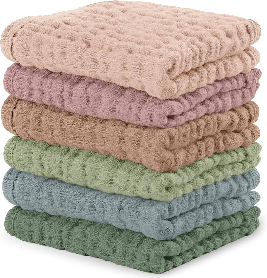 Comfy Cubs Muslin Baby Washcloths 6 Pack - Soft 6-Layer Cotton Wash Cloths for Sensitive Skin - 1... | Amazon (US)