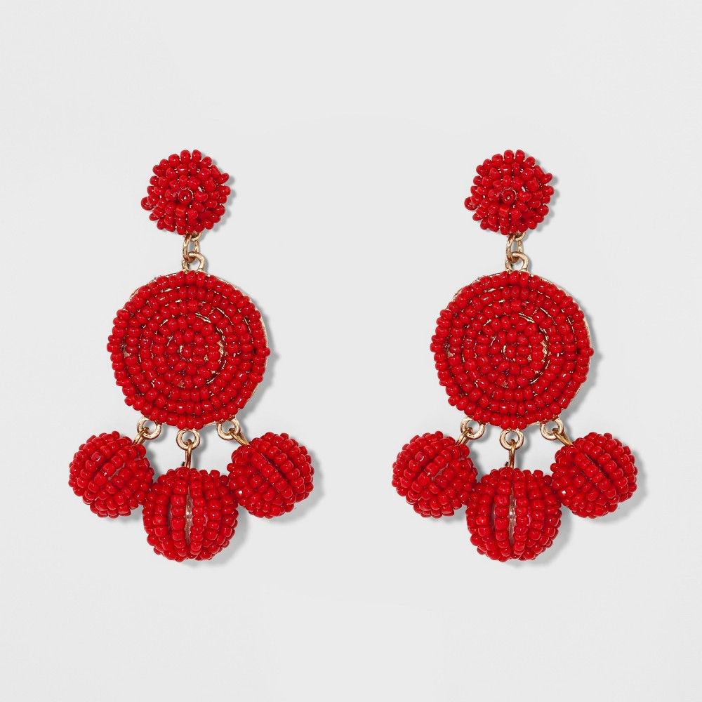 Round with Seed Bead Disc and Bobble Beads Earrings - A New Day Red | Target
