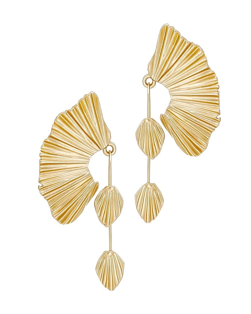 Gold Statement Earrings for Women by SNGIA, Chunky Dangle Leaf Fan Shape Flower Earrings, Vintage... | Amazon (US)