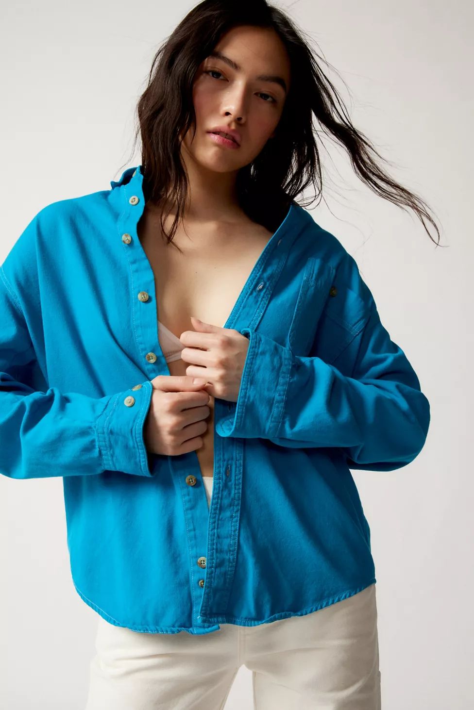 Urban Renewal Remade Oversized Overdyed Denim Long Sleeve Shirt | Urban Outfitters (US and RoW)
