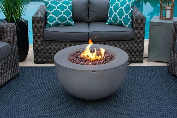 AKOYA Outdoor Essentials 30" Fiber Concrete Outdoor Propane Gas Fire Pit Table Bowl in Gray | Amazon (US)