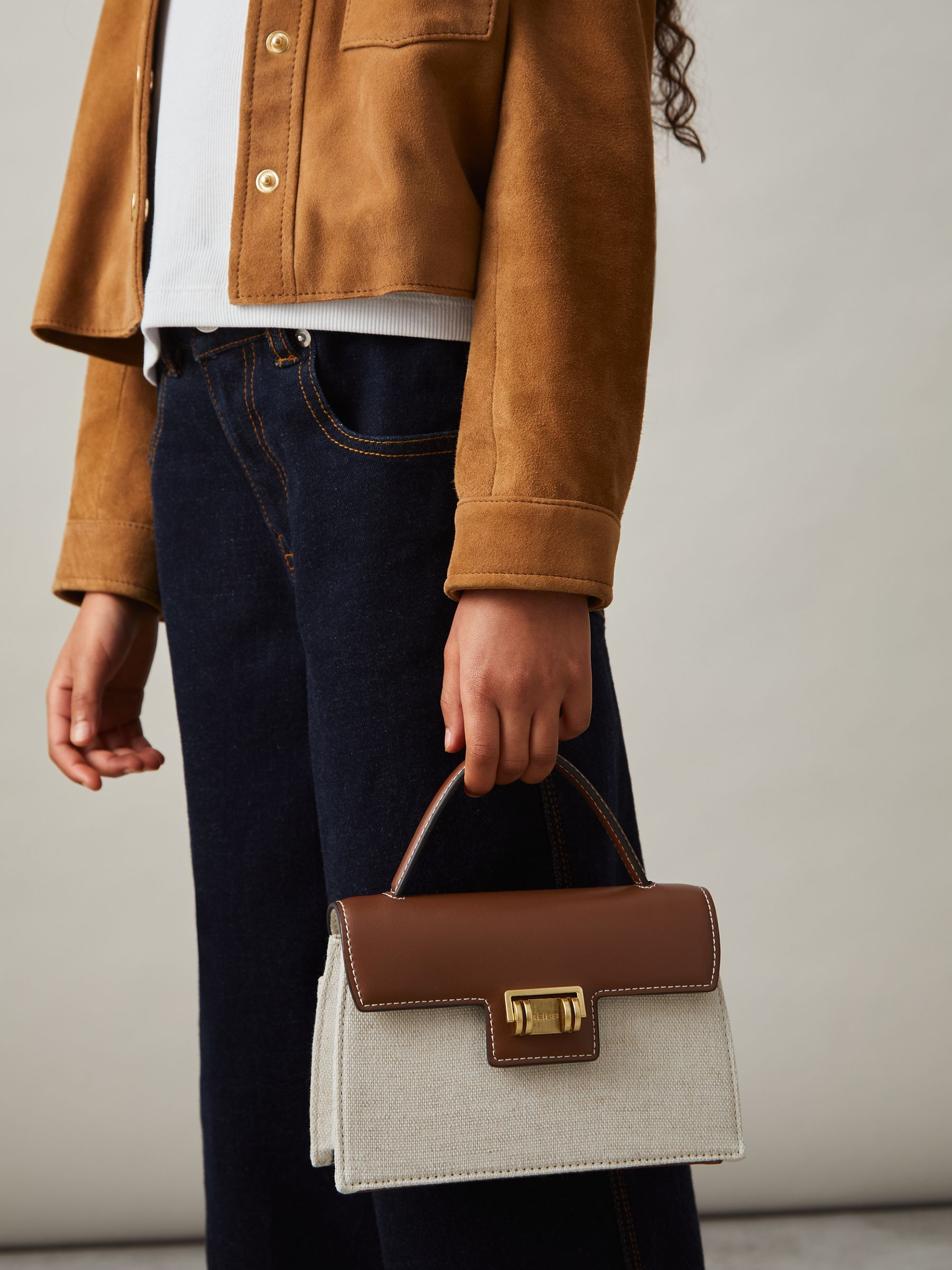 Reiss Girls Linen Canvas Top Handle Bag in Neutral - REISS | Reiss UK