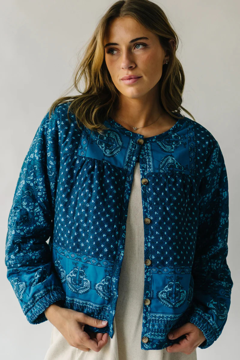 The Roosa Patterned Jacket in Blue Multi | Piper & Scoot