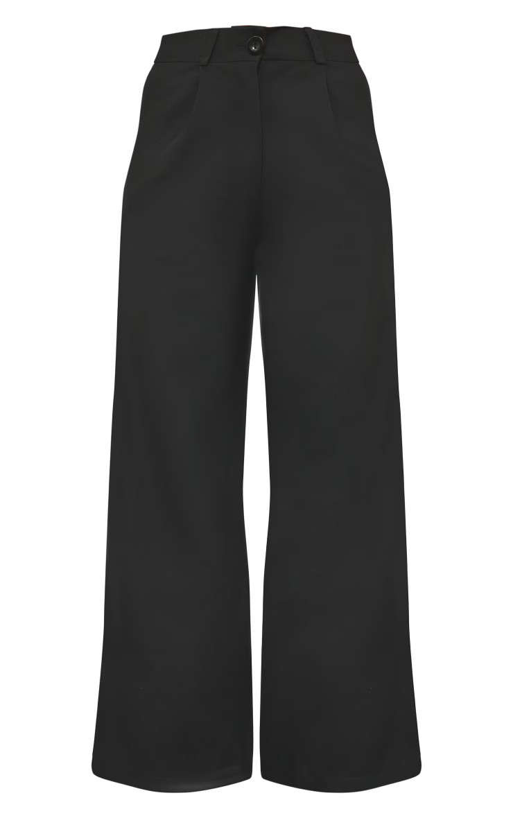 Black Woven High Waist Straight Leg Pants | PrettyLittleThing US