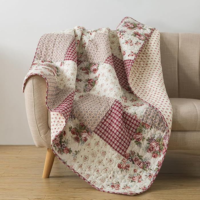 SLPR Cotton Quilted Throw Blanket, 50" x 60" Floral Farmhouse Patchwork Quilt, Shabby Chic Patchw... | Amazon (US)