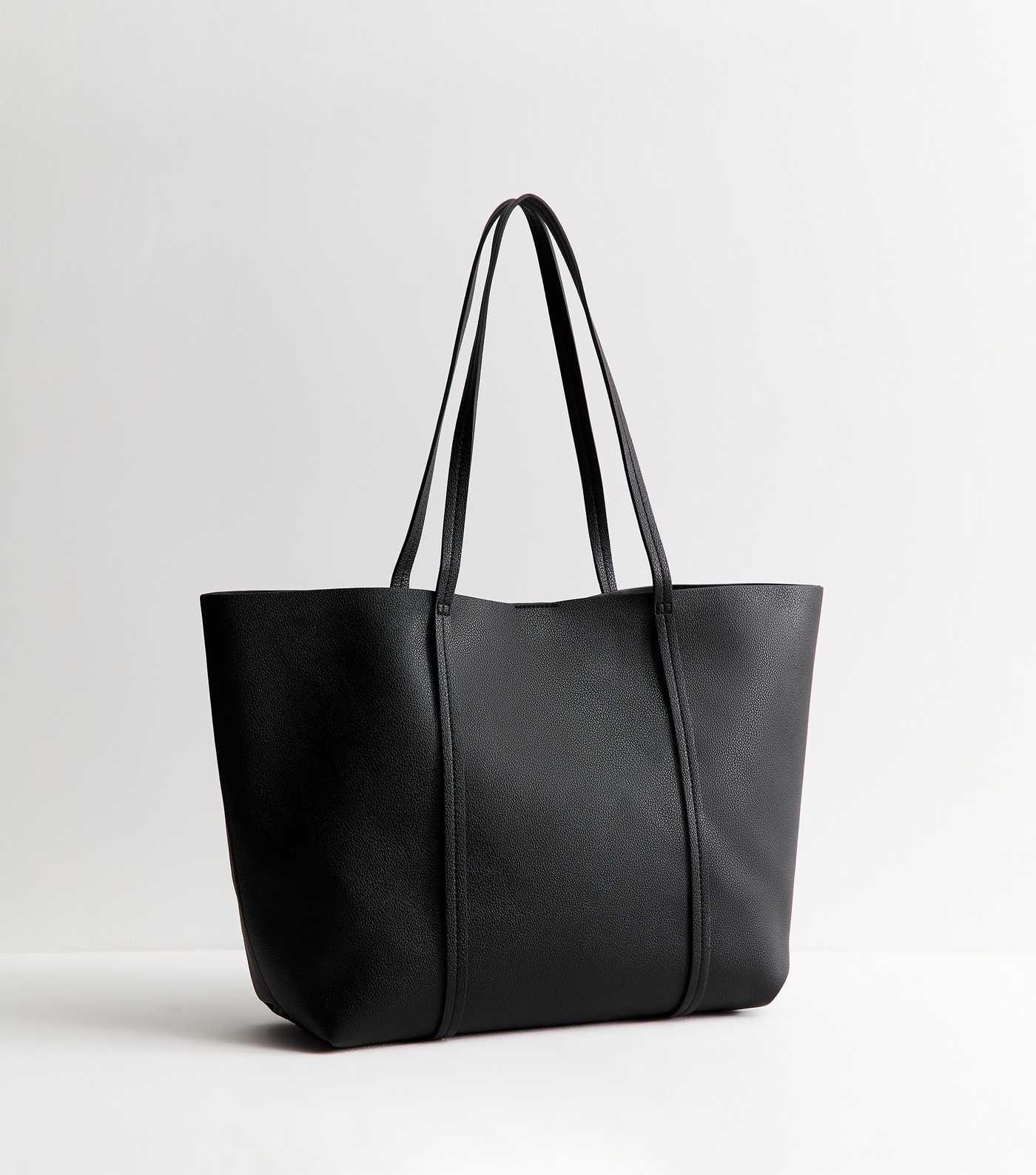Black Grained Faux Leather Tote Bag | New Look | New Look (UK)