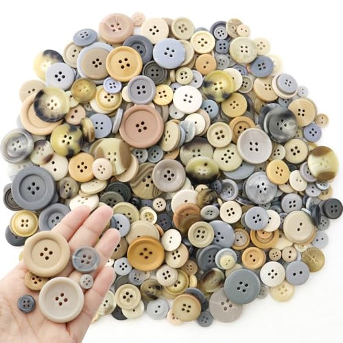 TCOTBE 600 Pcs Resin Buttons Assortment - Light Brown, Gray, Tan Craft Buttons for Sewing & DIY Crafts - Bulk Assorted Sizes | Amazon (US)