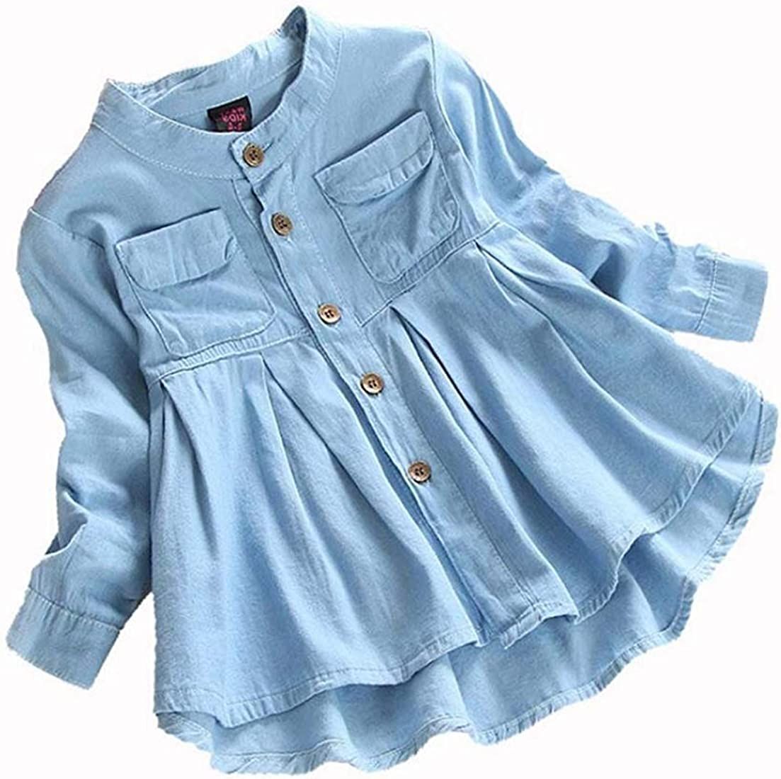 Baby Girls Kid Denim Ruched Long Sleeve T-Shirt Tops Dress Clothing Children Autumn Winter Fashio... | Amazon (US)