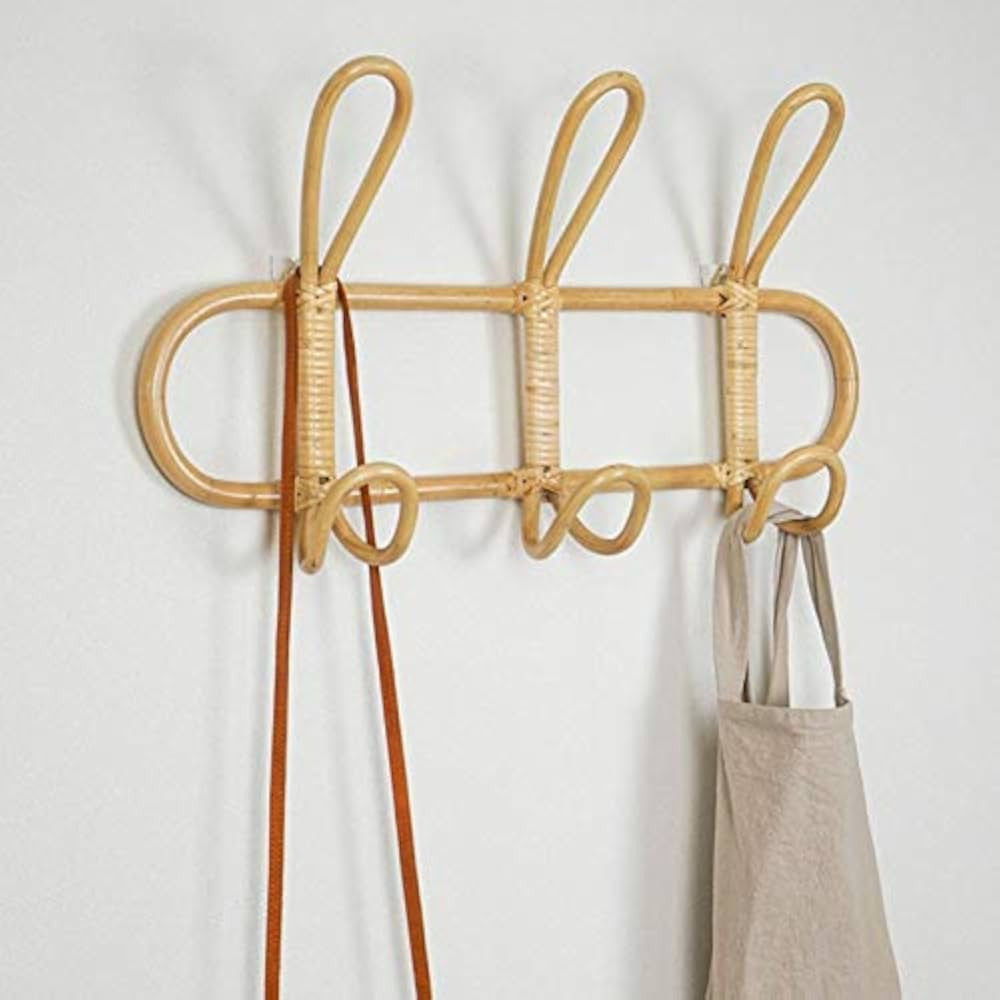 Tuklye Wall Hooks,Nature Rattan Garments Organizer Rack Clothes Hat Hanging Hook Rattan Hanger Ki... | Amazon (US)