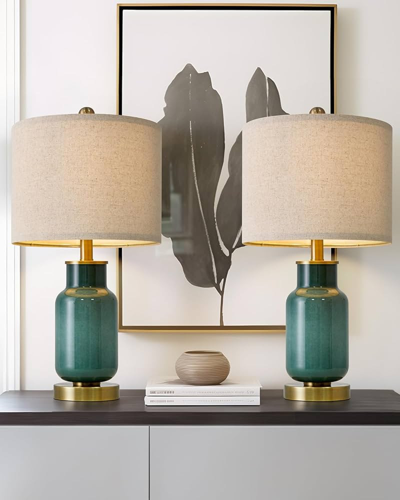 21.25" Table Lamp Set of 2 Modern Lamp for Living Room Glass Nightstand Lamp for bedrooms,Desk,Fa... | Amazon (US)