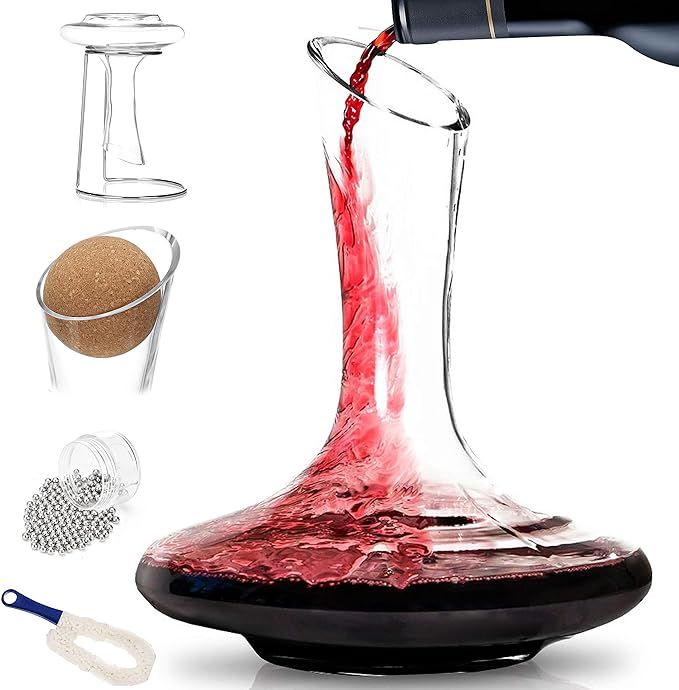 BTaT- XL Decanter with Drying Stand, Stopper, Brush and Beads, Hand Blown Crystal Glass, Wine Dec... | Amazon (US)