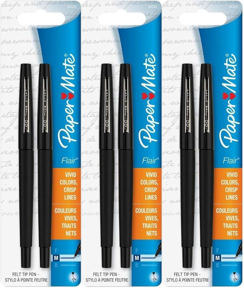 Paper Mate Flair Porous Felt Tip Pens, Medium Point, Black Ink (6 Count) | Amazon (US)