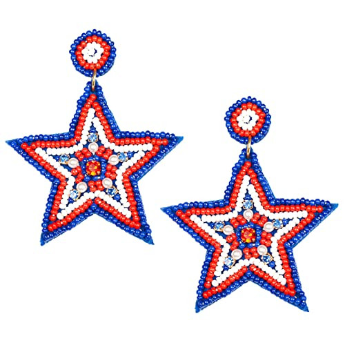 ALMHH 4th of July Earrings, Handmade Beaded Patriotic Earrings for Women, Star American Flag Dang... | Amazon (US)