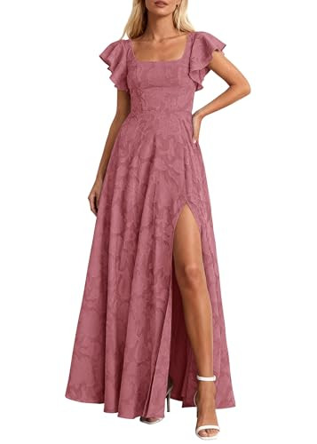 KIRUNDO Cocktail Dresses for Women Elegant Wedding Guest Summer Formal Maxi Lace Floral Slit Prom... | Amazon (US)