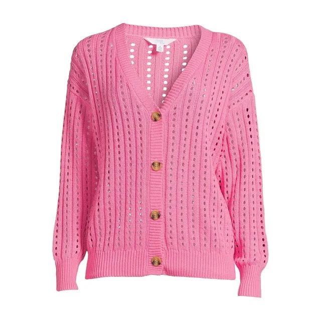 Time and Tru Women's Pointelle Boyfriend Cardigan - Walmart.com | Walmart (US)