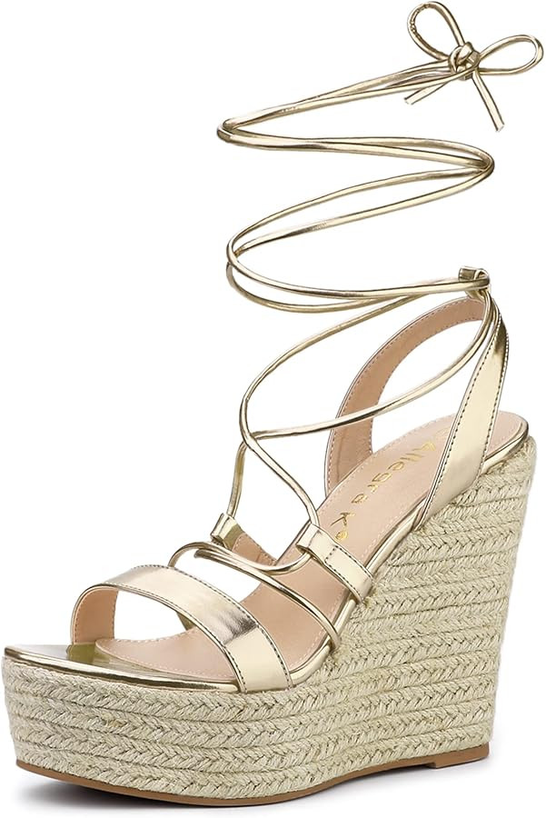 Allegra K Women's Espadrilles Platform Wedges Heel Lace Up Sandals | Amazon (US)