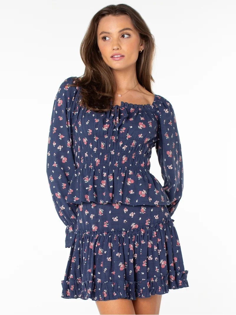 Celebrity Pink Women's Long Sleeve Square Neck Lace Trim Top, Sizes XS-XXXL | Walmart (US)