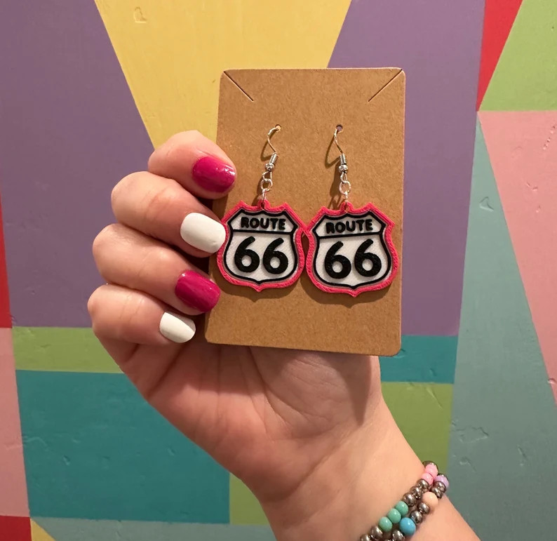 Pink or Red V8 Cafe/Route 66 Earrings - 3D printed | Etsy (US)