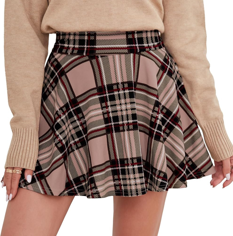DJT Women's Basic Versatile Casual Stretchy Flared Pleated Mini Skater Skirt with Shorts | Amazon (US)
