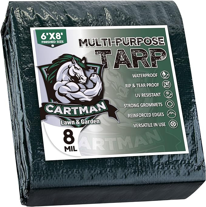 CARTMAN Finished Size 6x8 Feet Waterproof Green Tarp 8 Mil Thick, Multipurpose Protective Cover f... | Amazon (US)