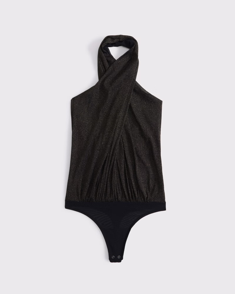 Abercrombie & Fitch Women's Halter Wrap Bodysuit in Black Shimmer - Size XXS | Abercrombie & Fitch (US)