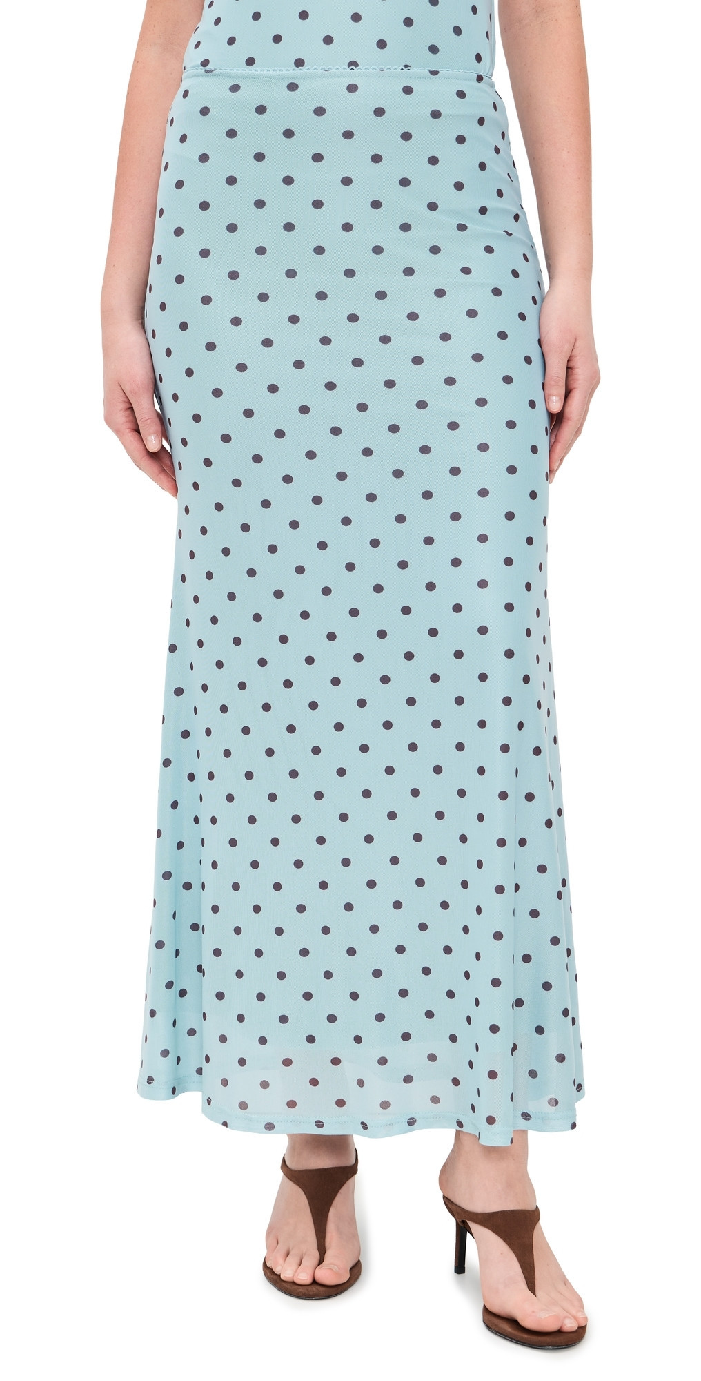 Another Girl Polka Dot Mesh Maxi Skirt Blue/Brown XS | Shopbop