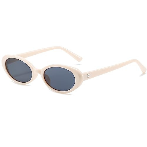 Breaksun Retro Oval Sunglasses for Women Men Fashion Small Oval Sunglasses 90s Vintage Shades (Beige/Grey) | Amazon (US)