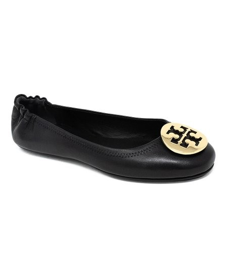Black & Goldtone Minnie Leather Ballet Flat - Women | Zulily