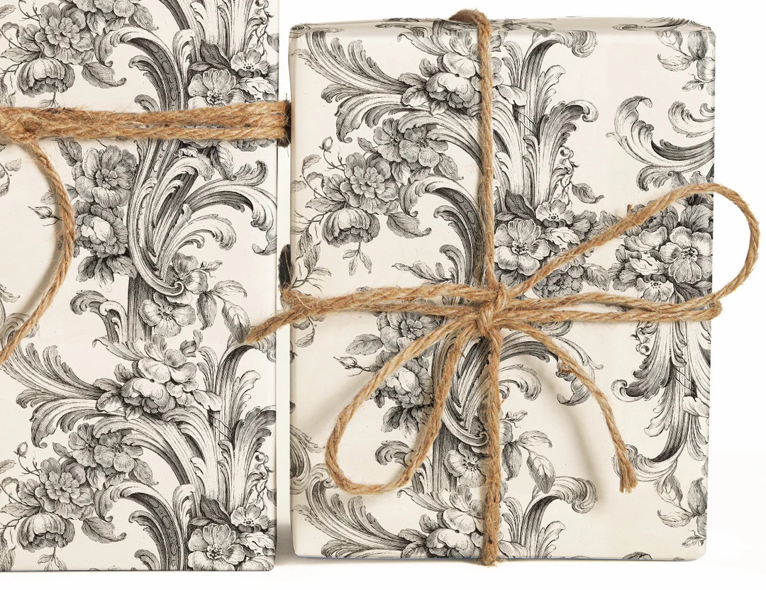 Floral Leaf Etch Wrapping Paper Roll, Decorative Gift Wrap Sheets, Drawn Floral Pattern - Etsy | Etsy (US)