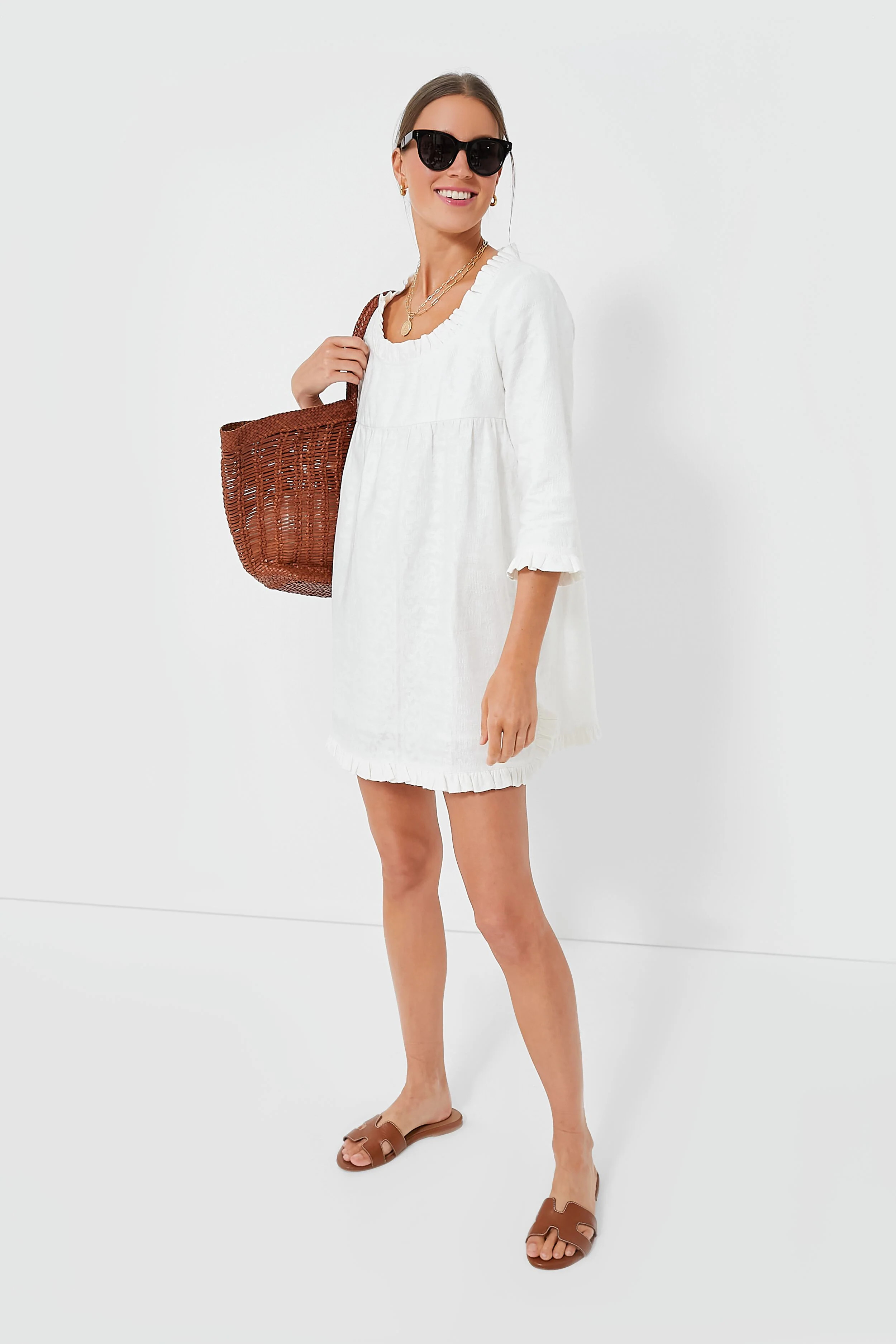 White Embroidered Cross Stitch Clara Dress | Tuckernuck (US)