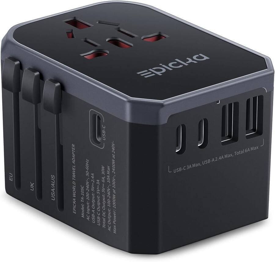 Epicka - Universal Travel Adapter with 3 USB-C and 2 USB-A Ports Charger for USA EU UK AUS (TA-10... | Best Buy U.S.