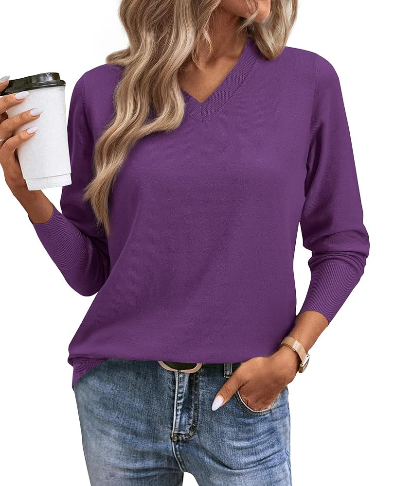 Women's Fall Sweaters 2025 Casual Long Sleeve Pullover V Neck Lightweight Sweatshirts Cute Blouse... | Amazon (US)