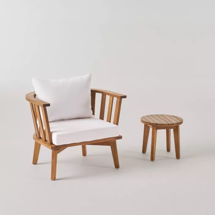 Chilian 2pc Acacia Wood Chair and Table Set - Teak/White - Christopher Knight Home | Target